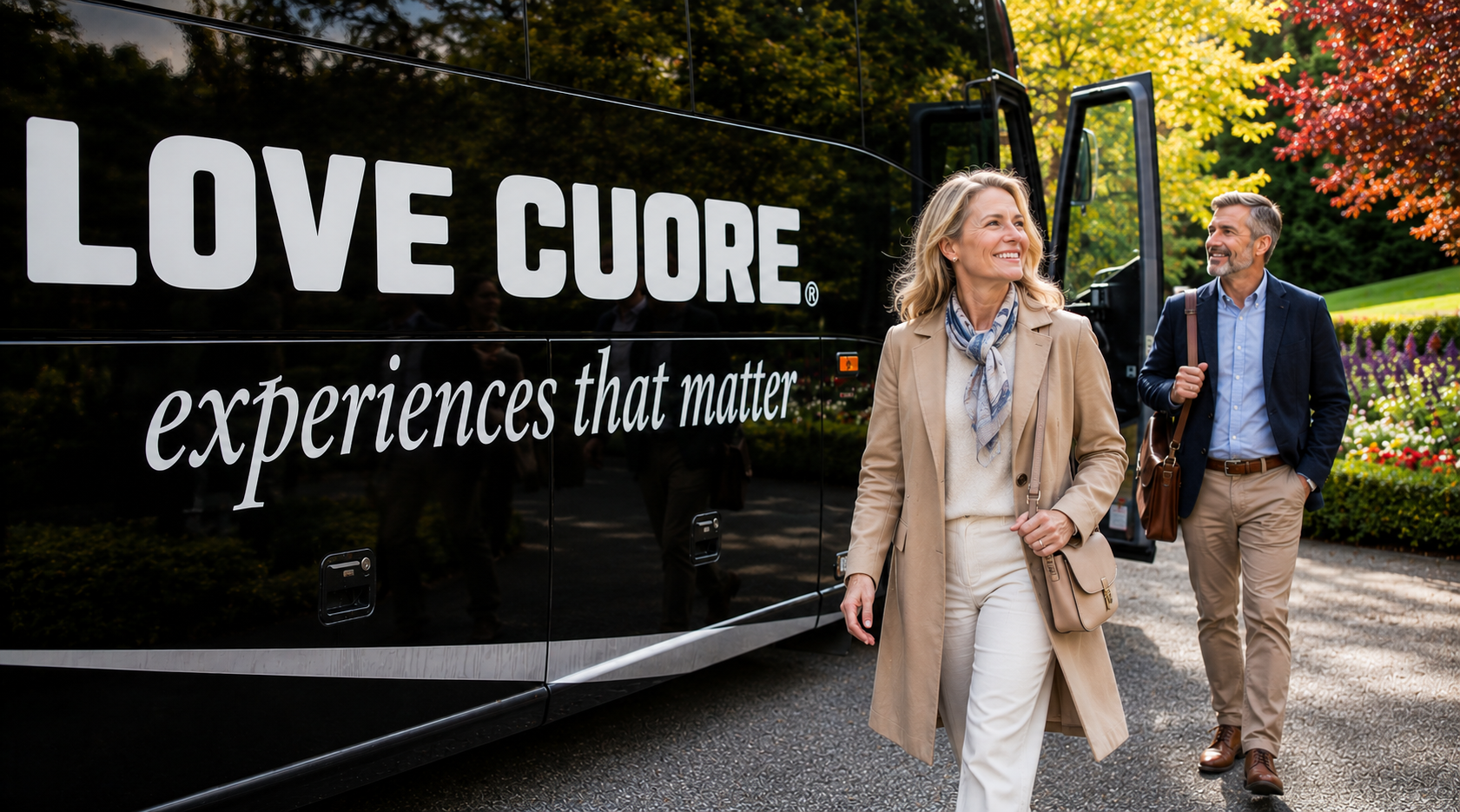 Travelers boarding a tour coach